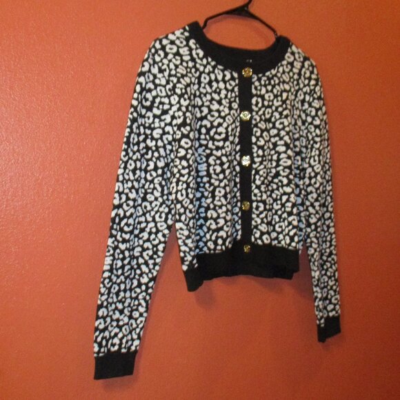 MICHAEL Michael Kors NEW Woman Large Black White Graphic Cardigan Sweater - Picture 2 of 11